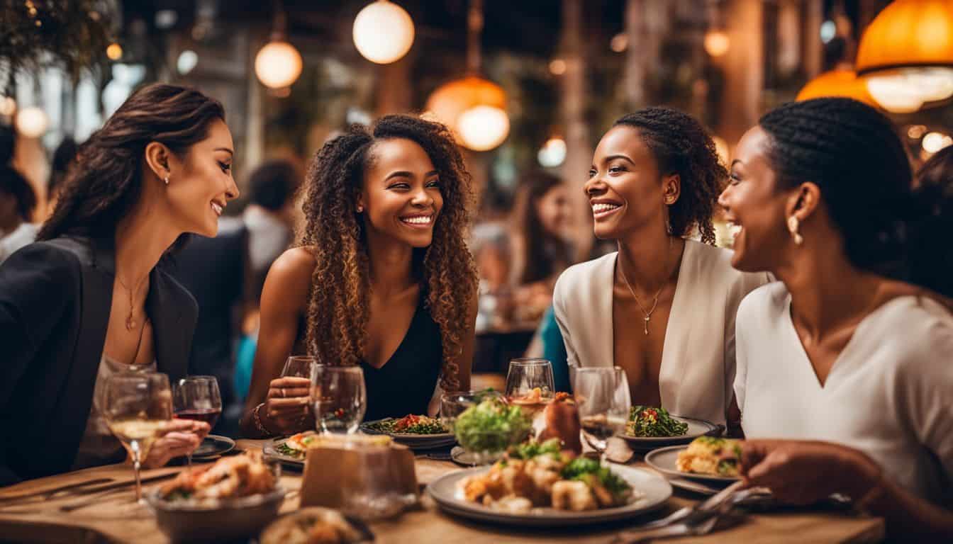 A group of friends enjoying a meal after their teeth in a day procedure