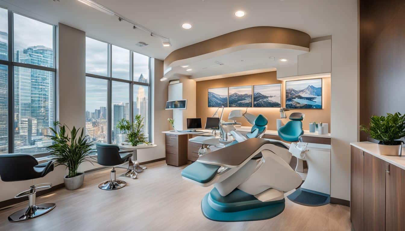 A modern dental office with affordable payment plans and bustling atmosphere.